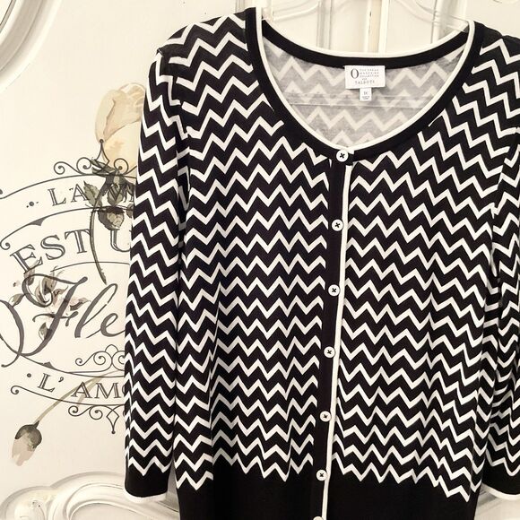 Talbots Sweater Women's 1X Black White Oprah Collection Knit Chevron - Picture 3 of 8